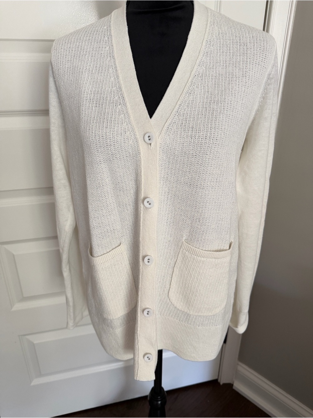 CAbi Cream V-Neck Button-Front Knit Cardigan